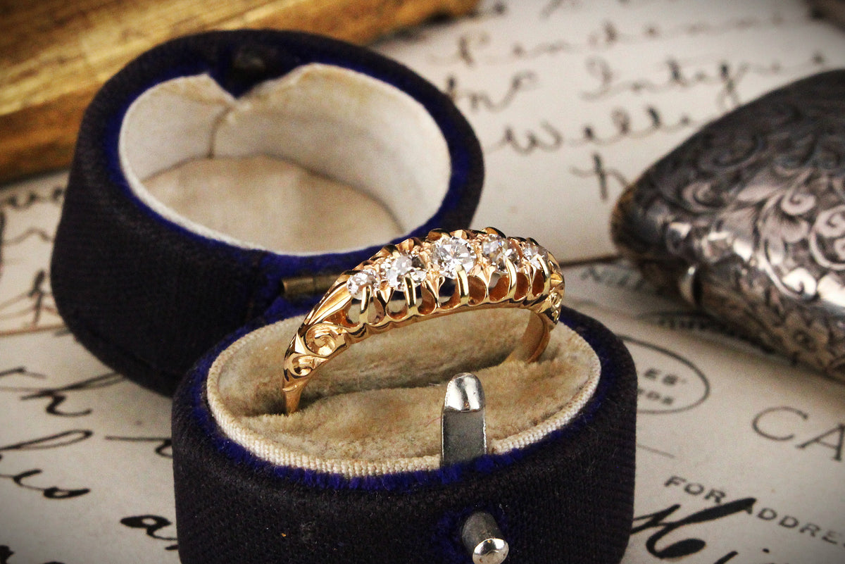 ANTIQUE EDWARDIAN FIVE STONE DIAMOND RING 18ct GOLD