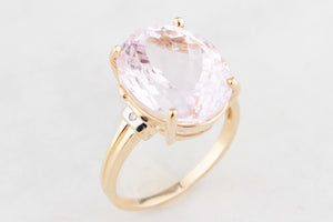 VINTAGE 9.30ct KUNZITE & DIAMOND RING 14ct GOLD