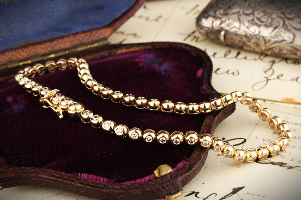 VINTAGE 1ct DIAMOND LINE BRACELET 9ct GOLD