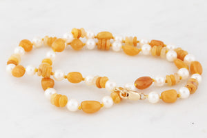BESPOKE HONEY JADE & PEARL NECKLACE 9ct GOLD