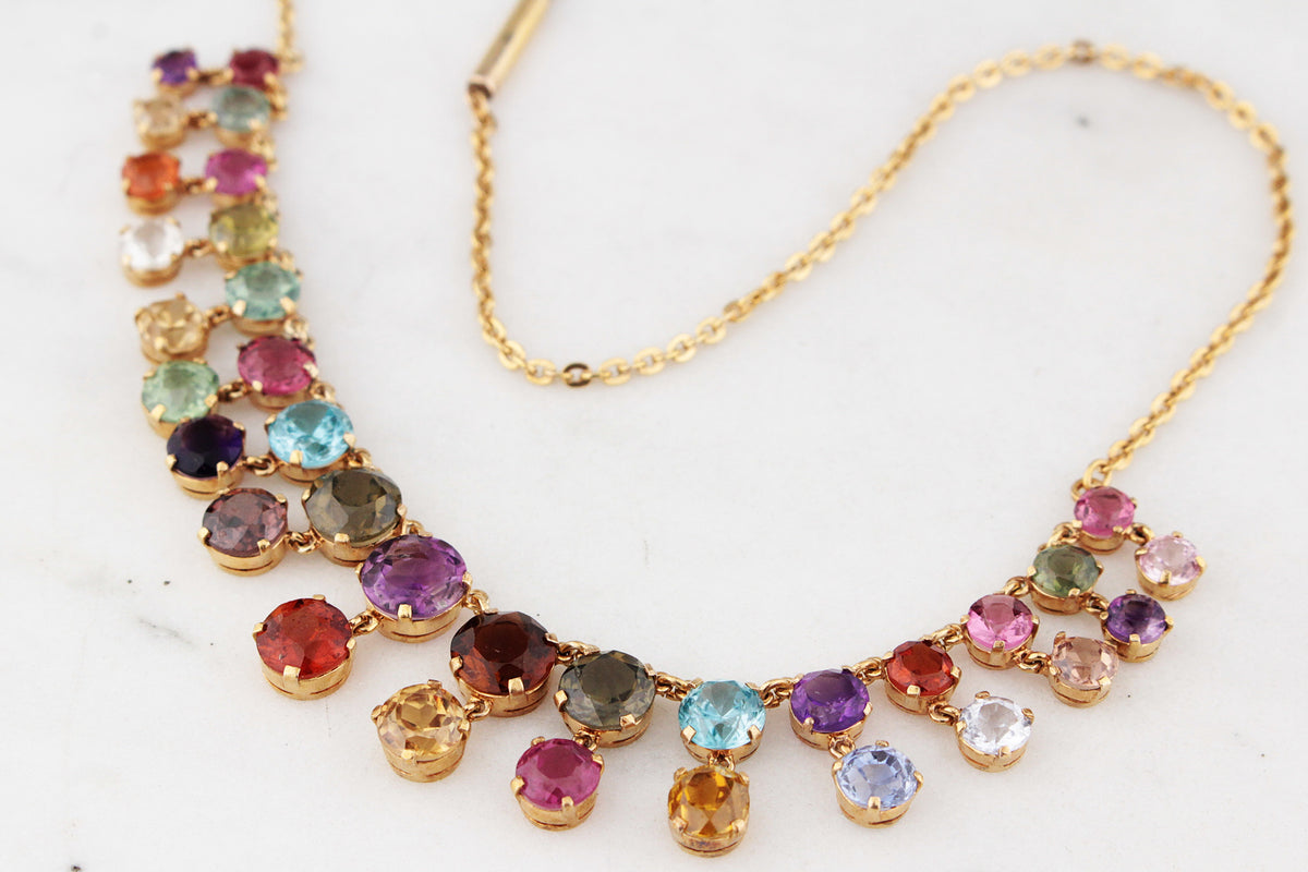ANTIQUE EDWARDIAN c1900 HARLEQUIN NECKLACE 9ct GOLD