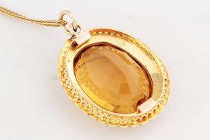 ANTIQUE VICTORIAN 28ct CITRINE & SEED PEARL PENDANT 15ct GOLD
