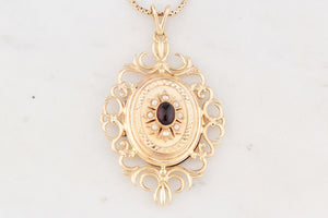 VINTAGE GARNET & SEED PEARL PENDANT LOCKET 9ct GOLD