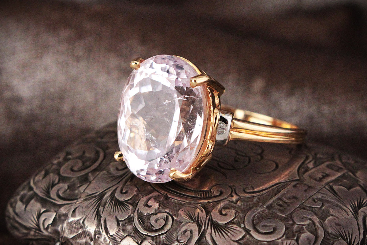 VINTAGE 9.30ct KUNZITE &amp; DIAMOND RING 14ct GOLD