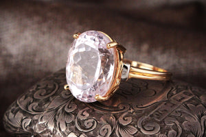 VINTAGE 9.30ct KUNZITE & DIAMOND RING 14ct GOLD