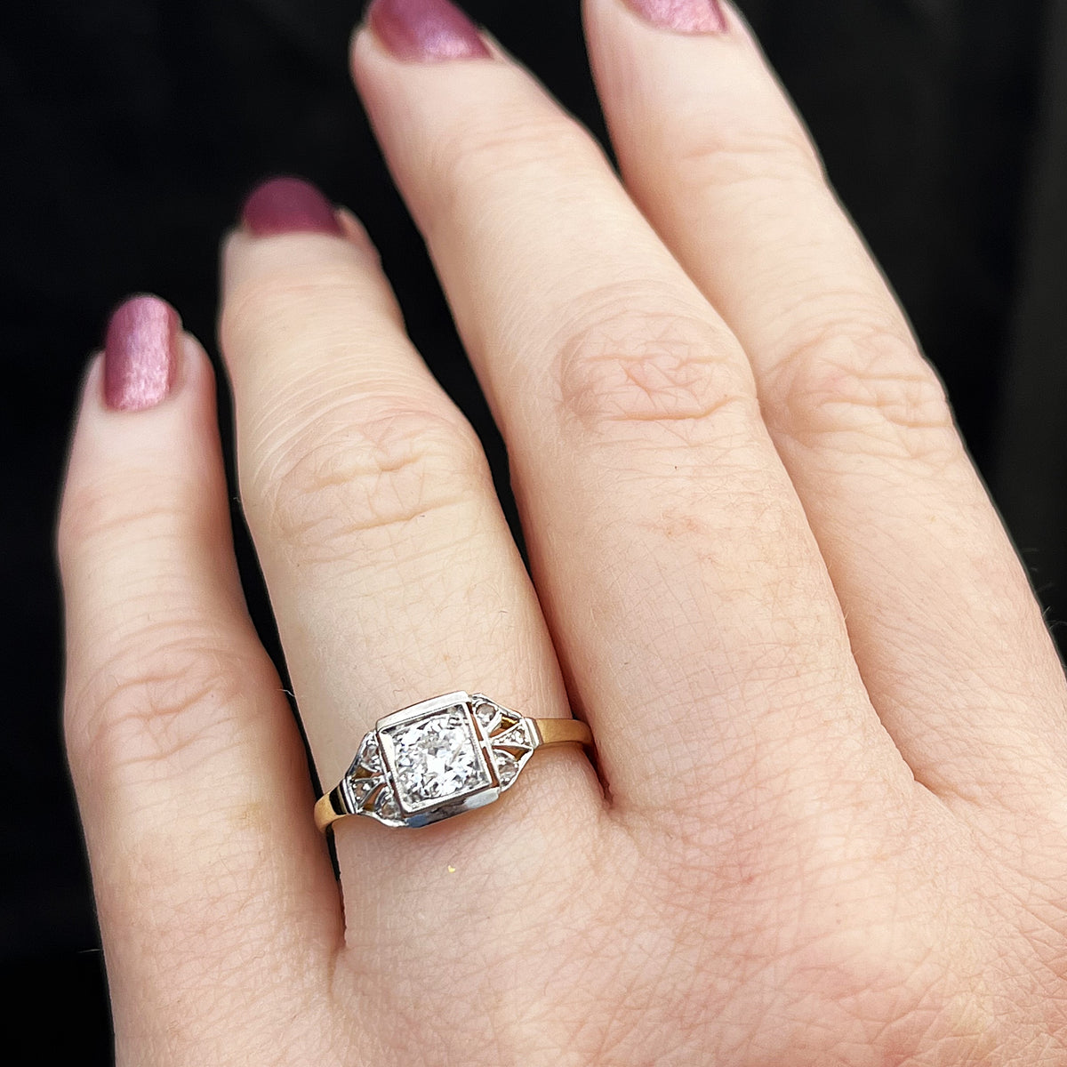 ANTIQUE EDWARDIAN c1900 .50ct DIAMOND RING 15ct GOLD & PLATINUM