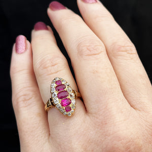 ANTIQUE VICTORIAN c1880 RUBY & DIAMOND RING 18ct GOLD