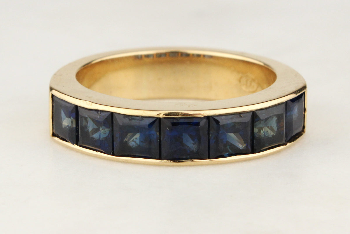 VINTAGE 3.5ct SAPPHIRE HALF HOOP RING 18ct GOLD