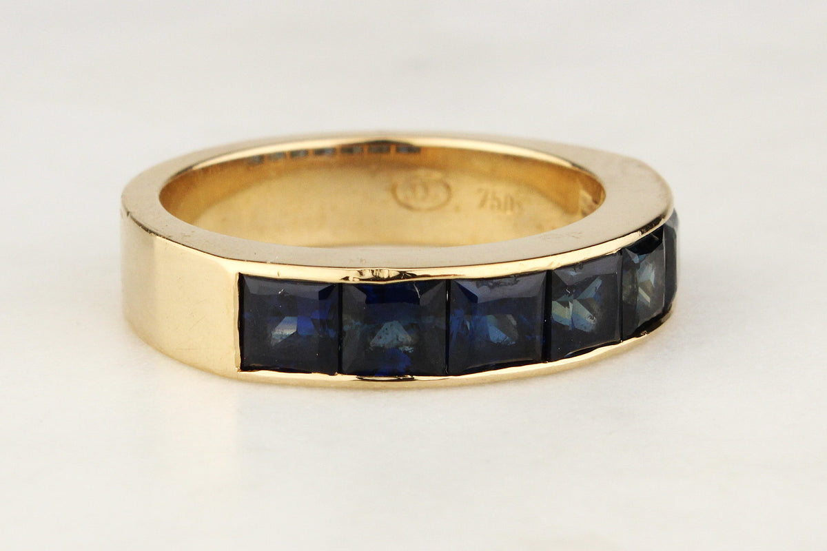 VINTAGE 3.5ct SAPPHIRE HALF HOOP RING 18ct GOLD