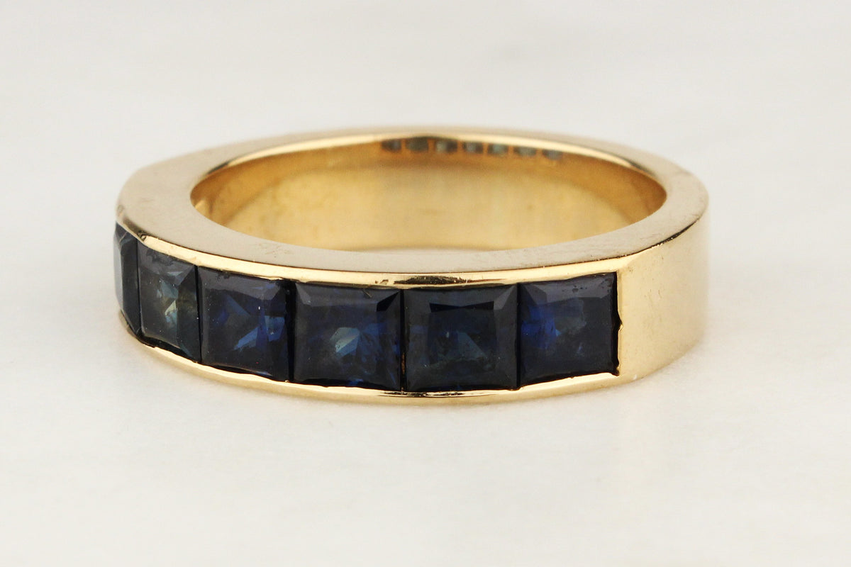 VINTAGE 3.5ct SAPPHIRE HALF HOOP RING 18ct GOLD