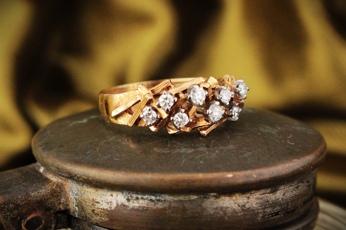 MID-CENTURY DIAMOND RING 18ct GOLD &amp; PALLADIUM