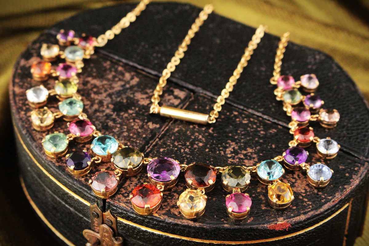 ANTIQUE EDWARDIAN c1900 HARLEQUIN NECKLACE 9ct GOLD
