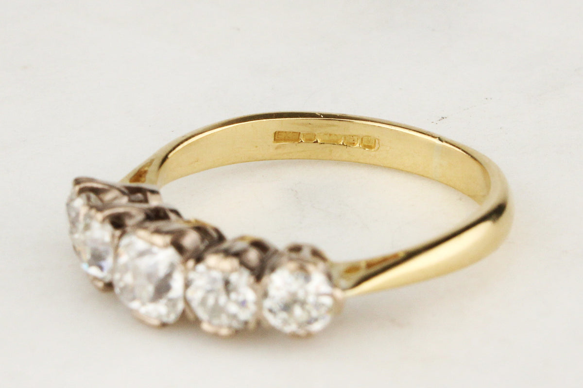 OLD EUROPEAN CUT FIVE STONE 1.52ct DIAMOND RING 18ct GOLD