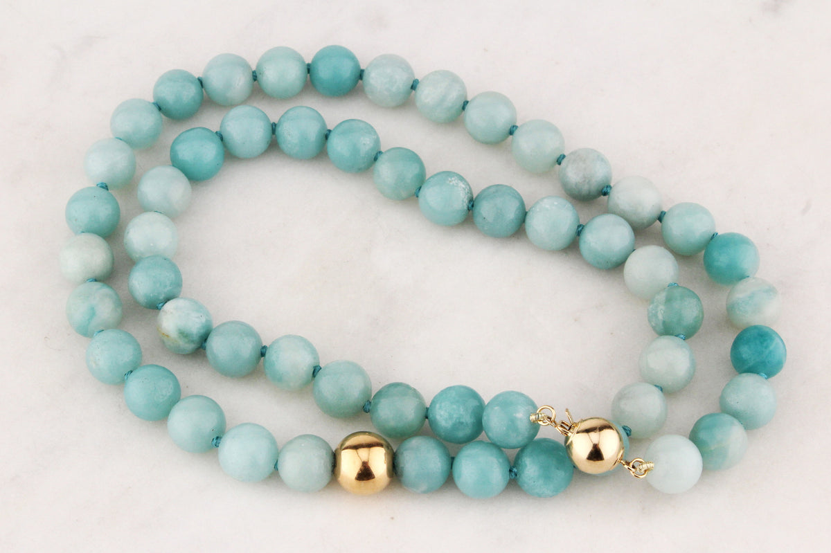 AMAZONITE &amp; GOLD BEAD NECKLACE 14ct GOLD