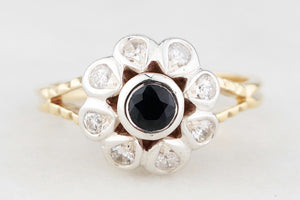 VINTAGE SAPPHIRE & DIAMOND DAISY RING 18ct GOLD