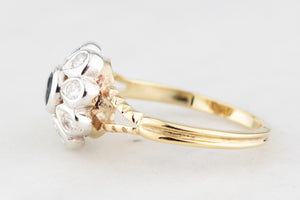VINTAGE SAPPHIRE & DIAMOND DAISY RING 18ct GOLD