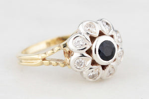 VINTAGE SAPPHIRE & DIAMOND DAISY RING 18ct GOLD