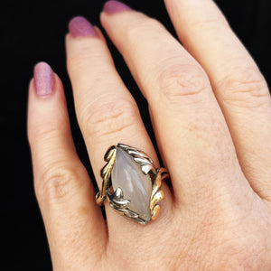 VINTAGE MID CENTURY CHALCEDONY RING 14ct GOLD AND STERLING SILVER