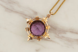 ANTIQUE EDWARDIAN c1900 AMETHYST & SEED PEARL PENDANT 9ct YELLOW GOLD