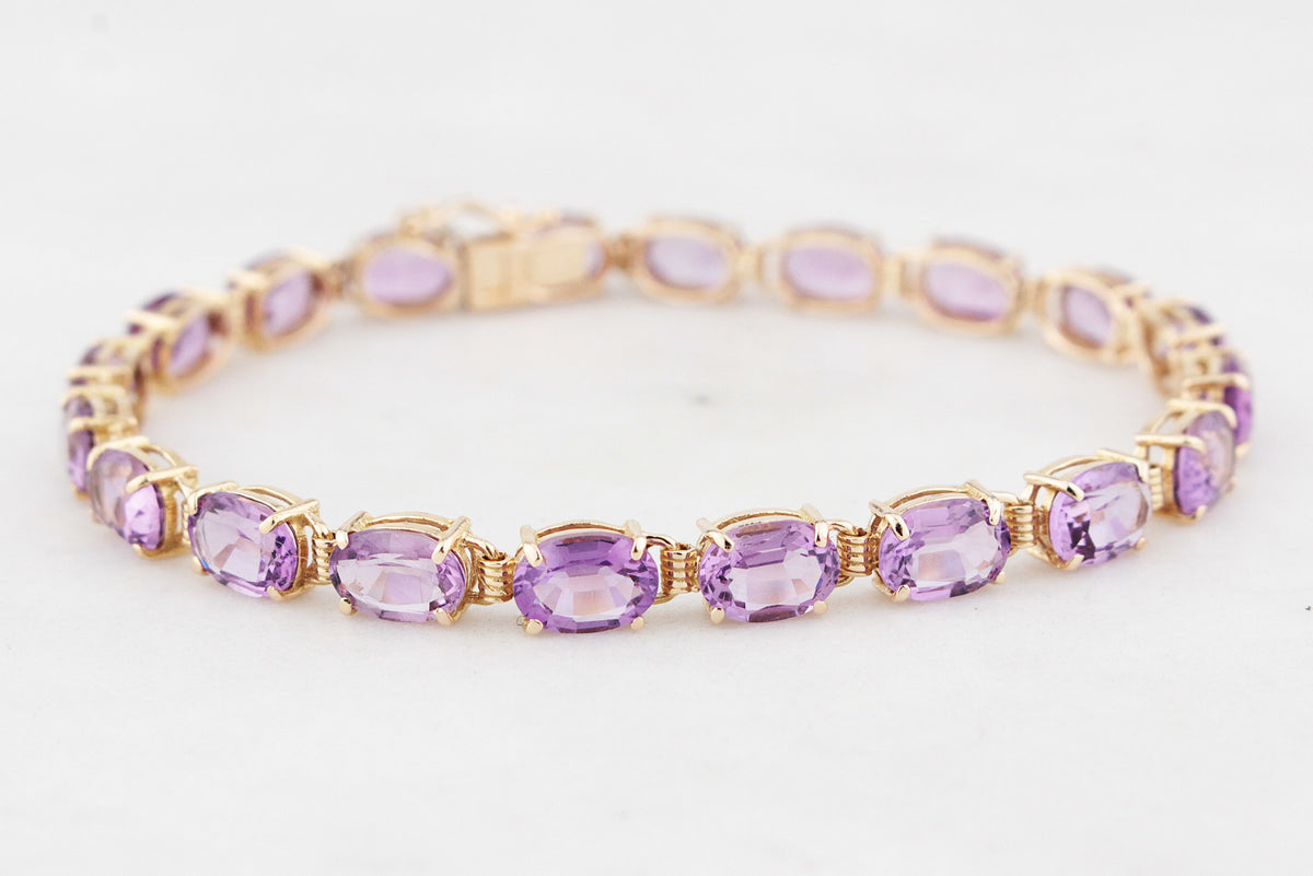 VINTAGE 13ct AMETHYST BRACELET 14ct GOLD