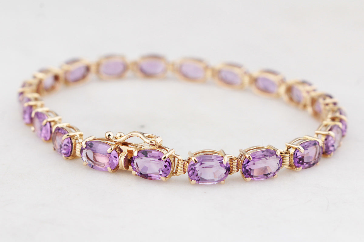VINTAGE 13ct AMETHYST BRACELET 14ct GOLD