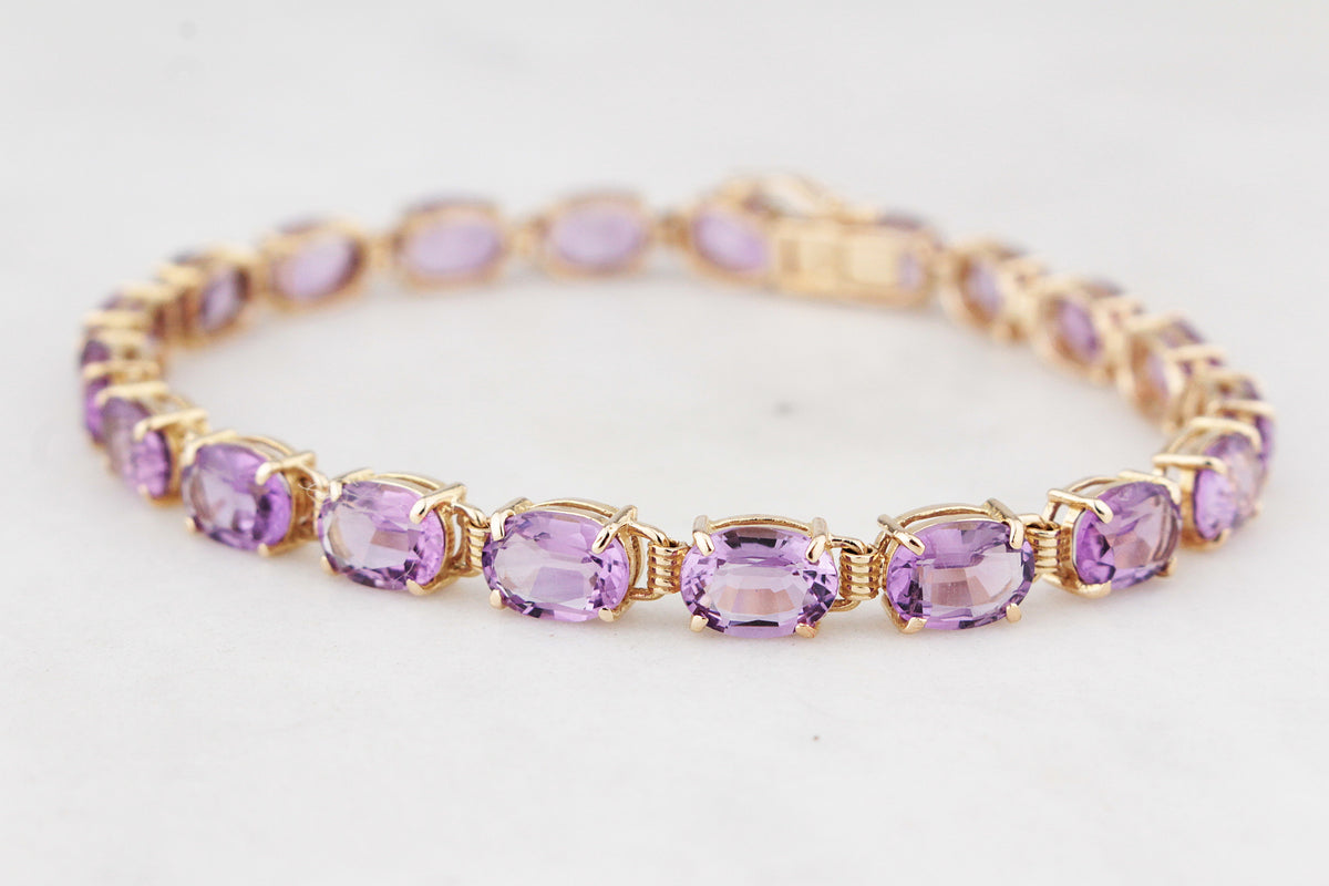 VINTAGE 13ct AMETHYST BRACELET 14ct GOLD