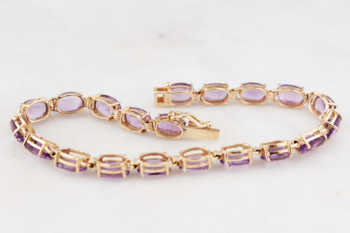 VINTAGE 13ct AMETHYST BRACELET 14ct GOLD