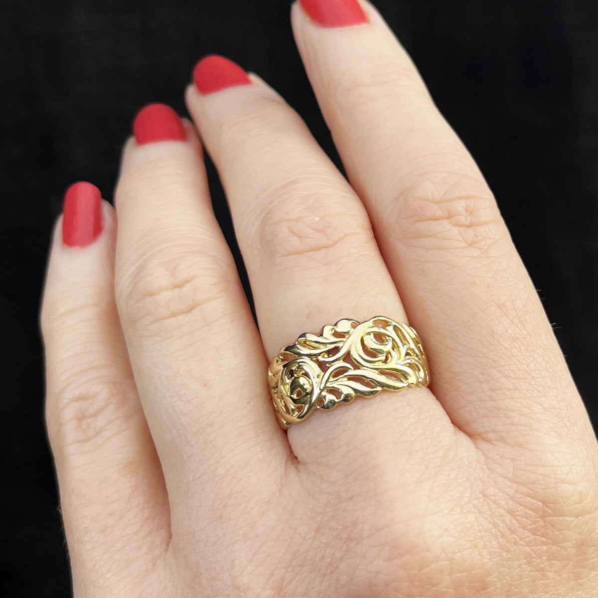 RETRO ESTATE FILIGREE RING 9ct GOLD