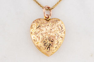 ANTIQUE EDWARDIAN 1910 ETCHED HEART PENDANT 9ct GOLD