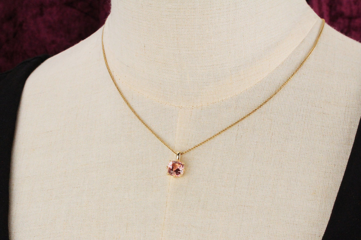 CUSHION CUT 2.40ct PINK TOURMALINE PENDANT 10ct GOLD