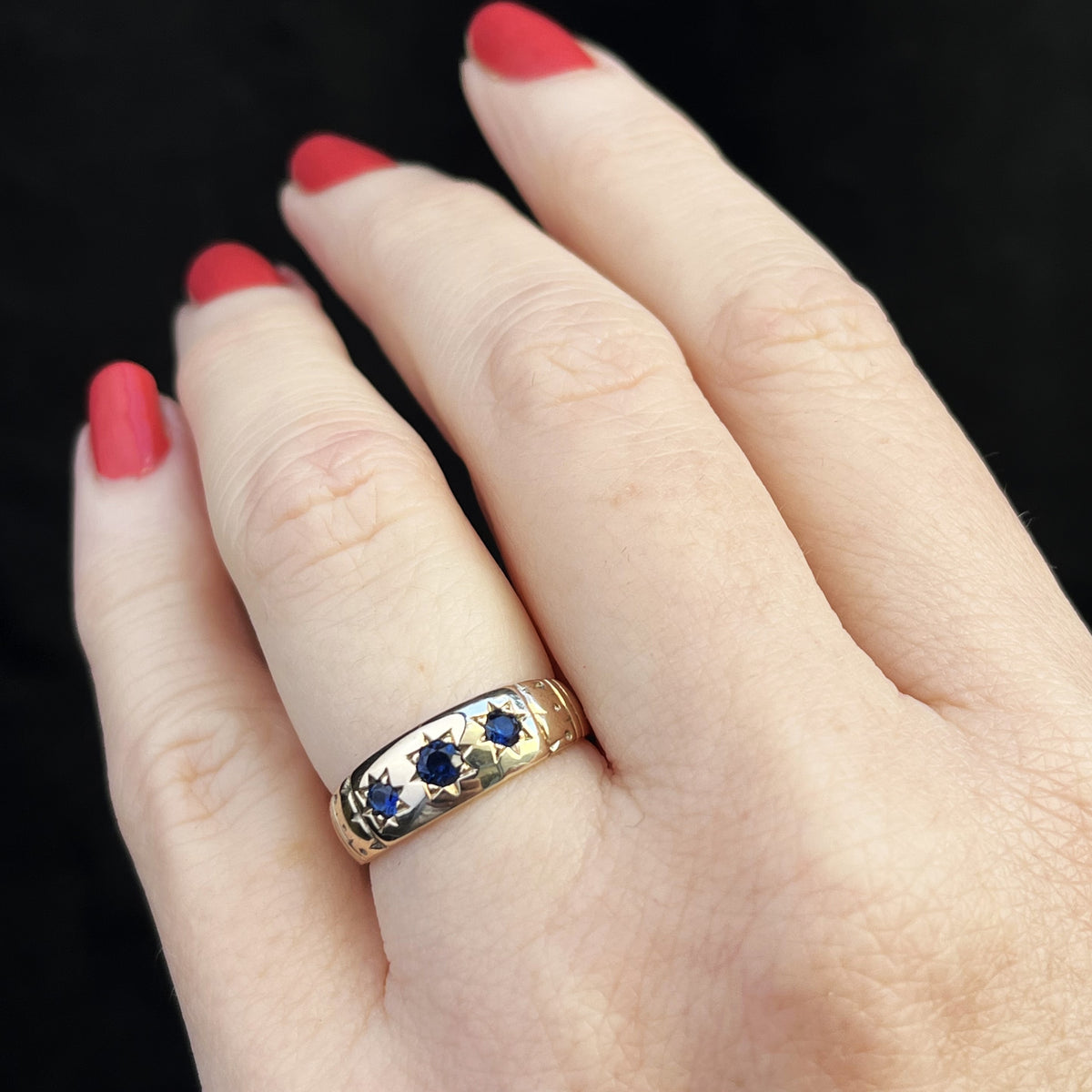 ANTIQUE EDWARDIAN c1910 STARBURST SAPPHIRE RING 9ct GOLD