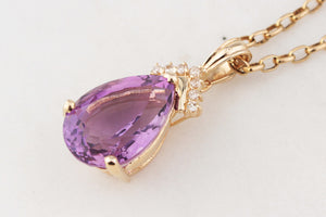 VINTAGE AMETHYST & DIAMOND PENDANT 14ct GOLD