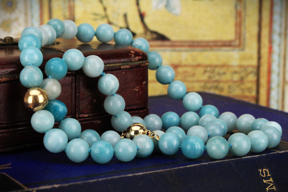 AMAZONITE &amp; GOLD BEAD NECKLACE 14ct GOLD