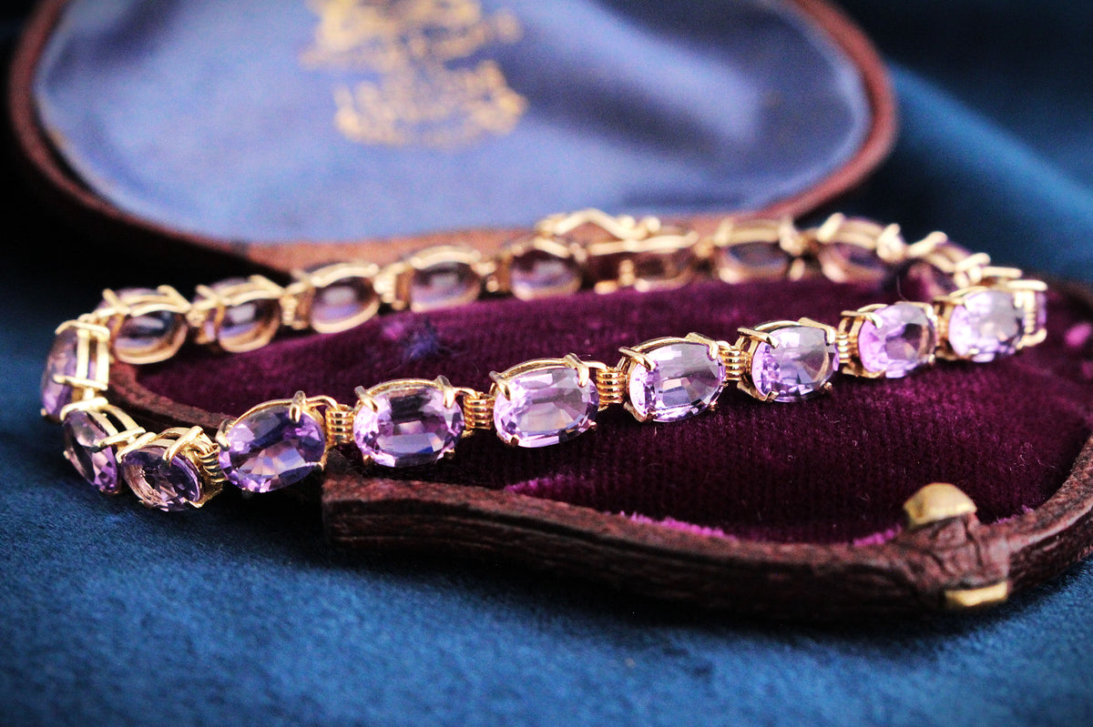 VINTAGE 13ct AMETHYST BRACELET 14ct GOLD
