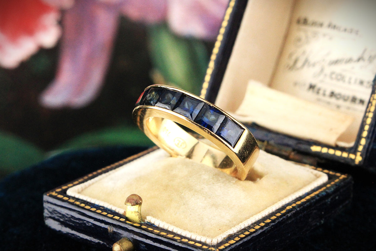 VINTAGE 3.5ct SAPPHIRE HALF HOOP RING 18ct GOLD