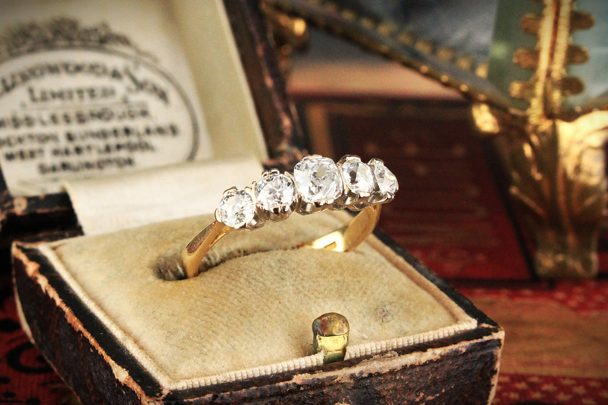 OLD EUROPEAN CUT FIVE STONE 1.52ct DIAMOND RING 18ct GOLD