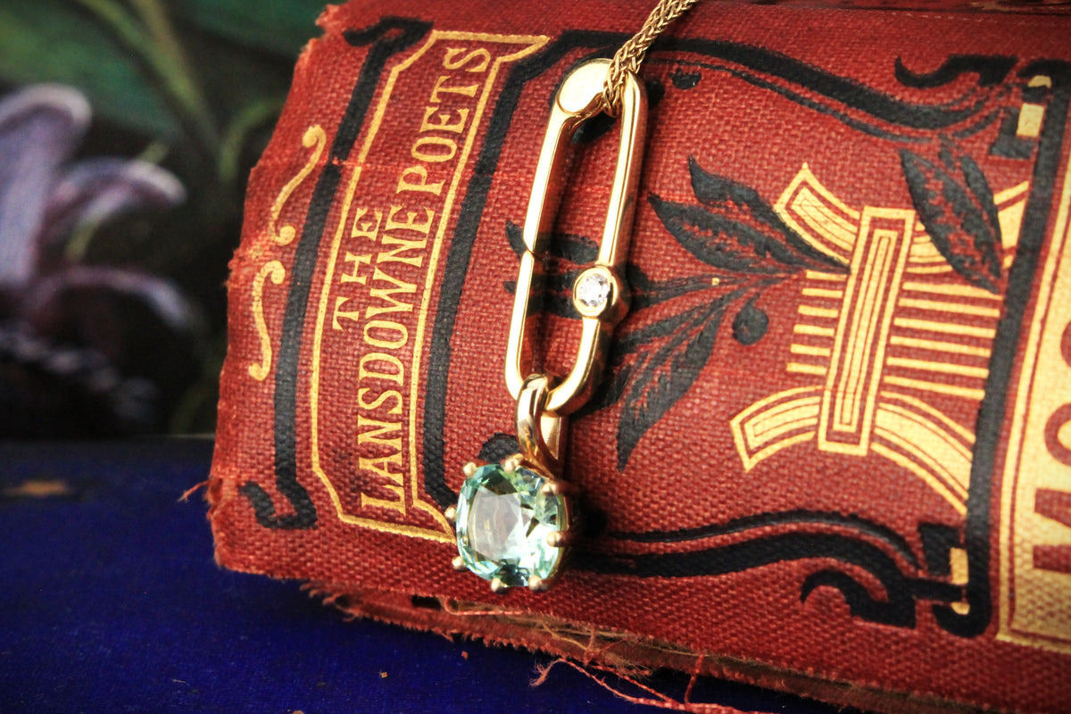 CUSHION CUT 2.40ct GREEN TOURMALINE PENDANT 10ct GOLD