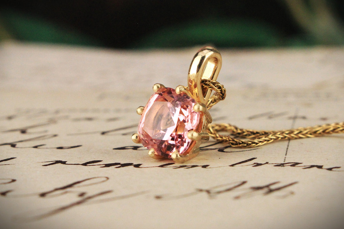 CUSHION CUT 2.40ct PINK TOURMALINE PENDANT 10ct GOLD