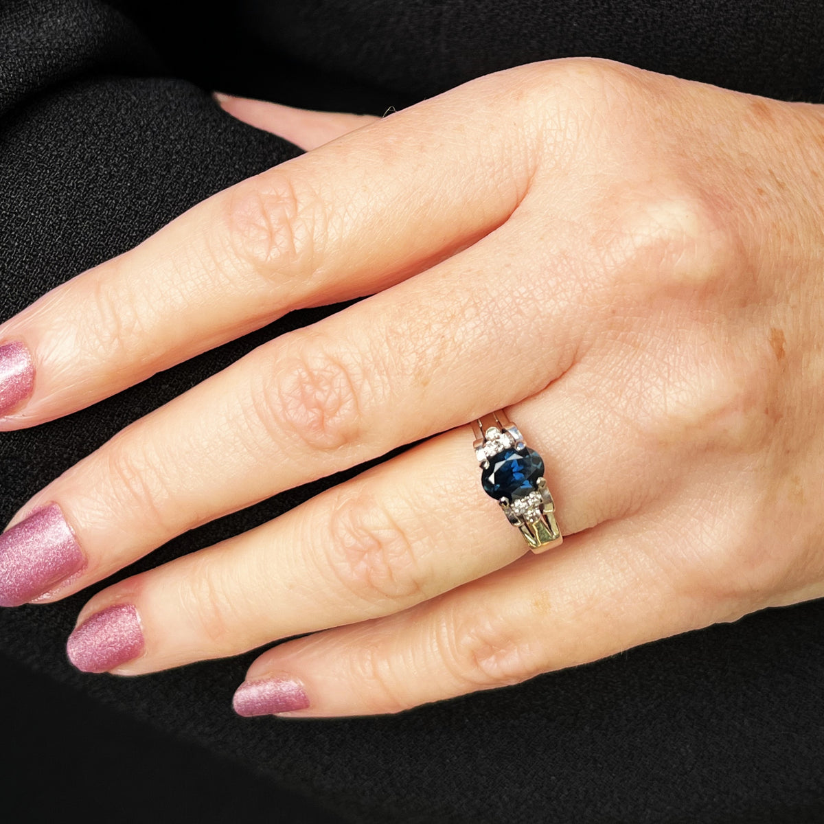 VINTAGE c1940/50 SAPPHIRE &amp; DIAMOND RING 14ct GOLD