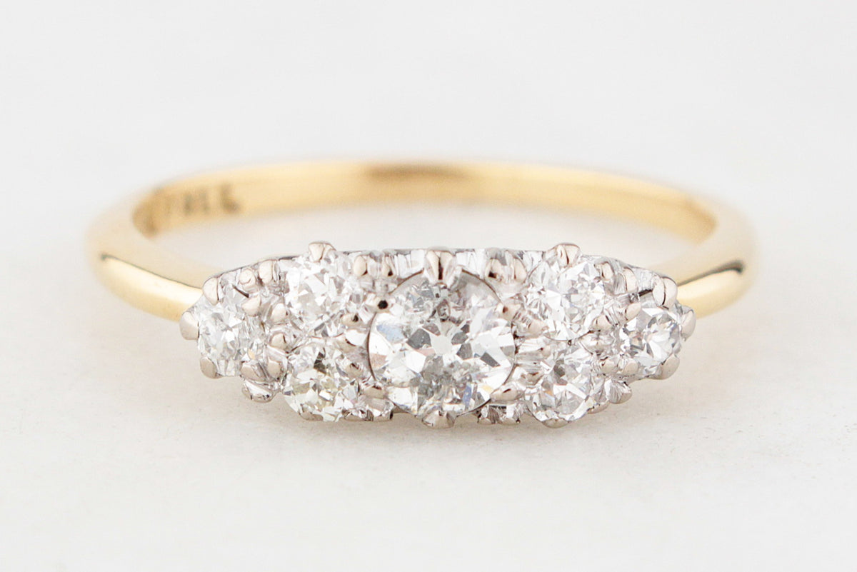 ANTIQUE EDWARDIAN c1900 .75ct SEVEN STONE DIAMOND RING 18ct GOLD &amp; PALLADIUM