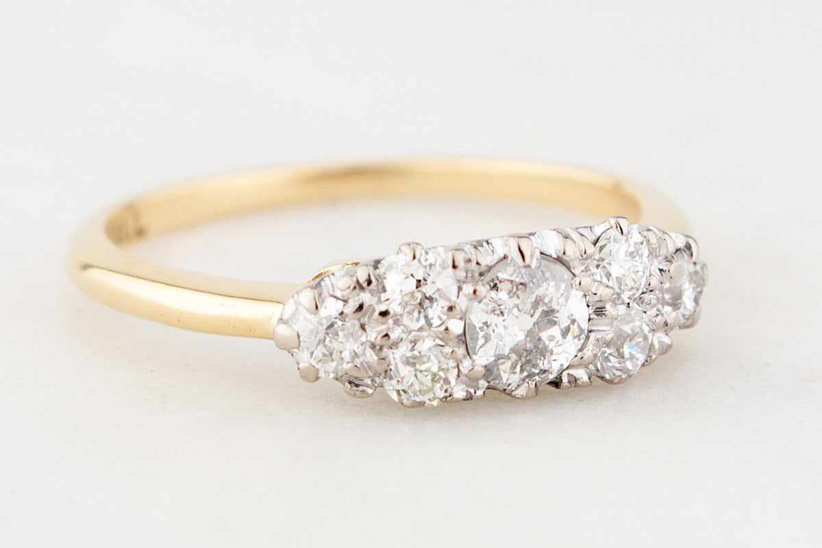 ANTIQUE EDWARDIAN c1900 .75ct SEVEN STONE DIAMOND RING 18ct GOLD &amp; PALLADIUM