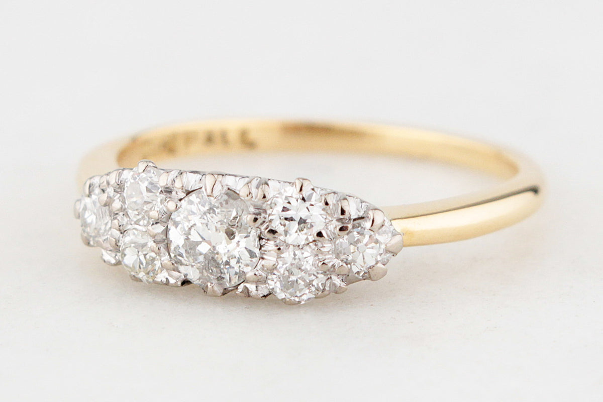 ANTIQUE EDWARDIAN c1900 .75ct SEVEN STONE DIAMOND RING 18ct GOLD &amp; PALLADIUM