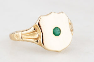 CUSTOM R&V EMERALD SHIELD SIGNET RING 9ct GOLD
