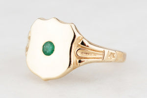 CUSTOM R&V EMERALD SHIELD SIGNET RING 9ct GOLD