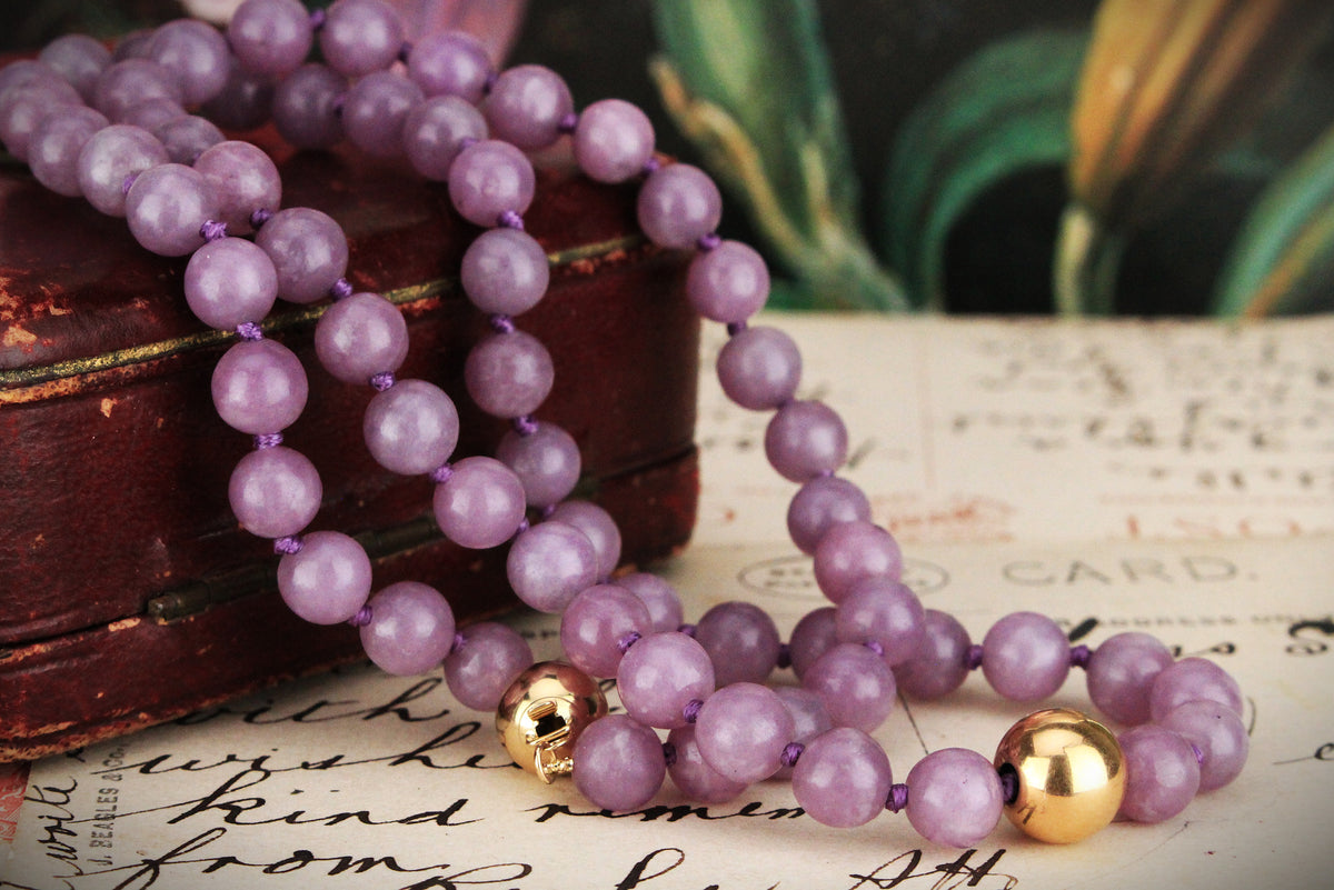 KUNZITE &amp; GOLD BEAD NECKLACE 14ct GOLD