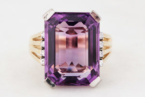 VINTAGE 12.50ct AMETHYST & DIAMOND COCKTAIL RING 18ct GOLD