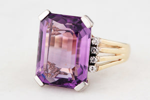 VINTAGE 12.50ct AMETHYST & DIAMOND COCKTAIL RING 18ct GOLD