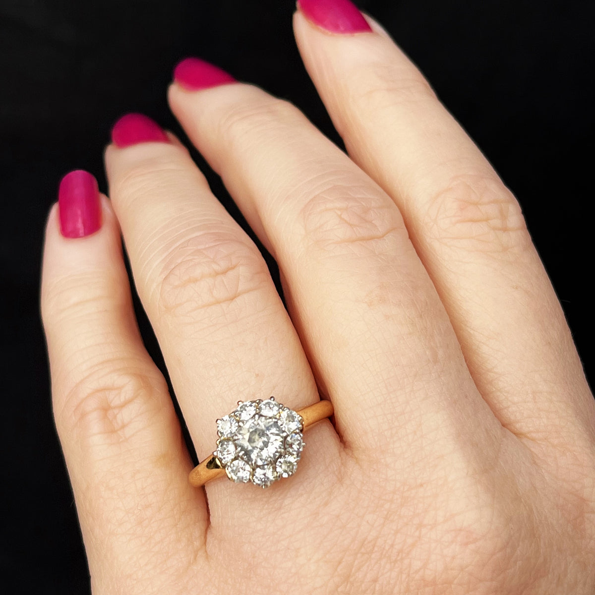ANTIQUE EDWARDIAN c1900 1.38ct DIAMOND DAISY CLUSTER RING 18ct GOLD &amp; PLATINUM