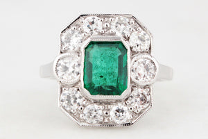 ART DECO c1920 EMERALD & DIAMOND RING 18ct GOLD