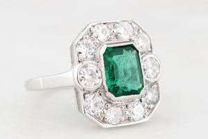 ART DECO c1920 EMERALD & DIAMOND RING 18ct GOLD